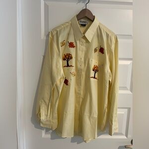 Las Olas Embroidered Fall Leaves Shirt Yellow Orange Size L